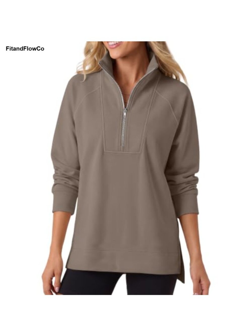 Half Zip Fleece Pullover Sweatshirt Loose Fit Drop Shoulder